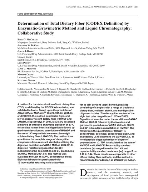 disadvantages of enzymatic gravimetric method|Determination of total dietary fiber (CODEX definition) by .